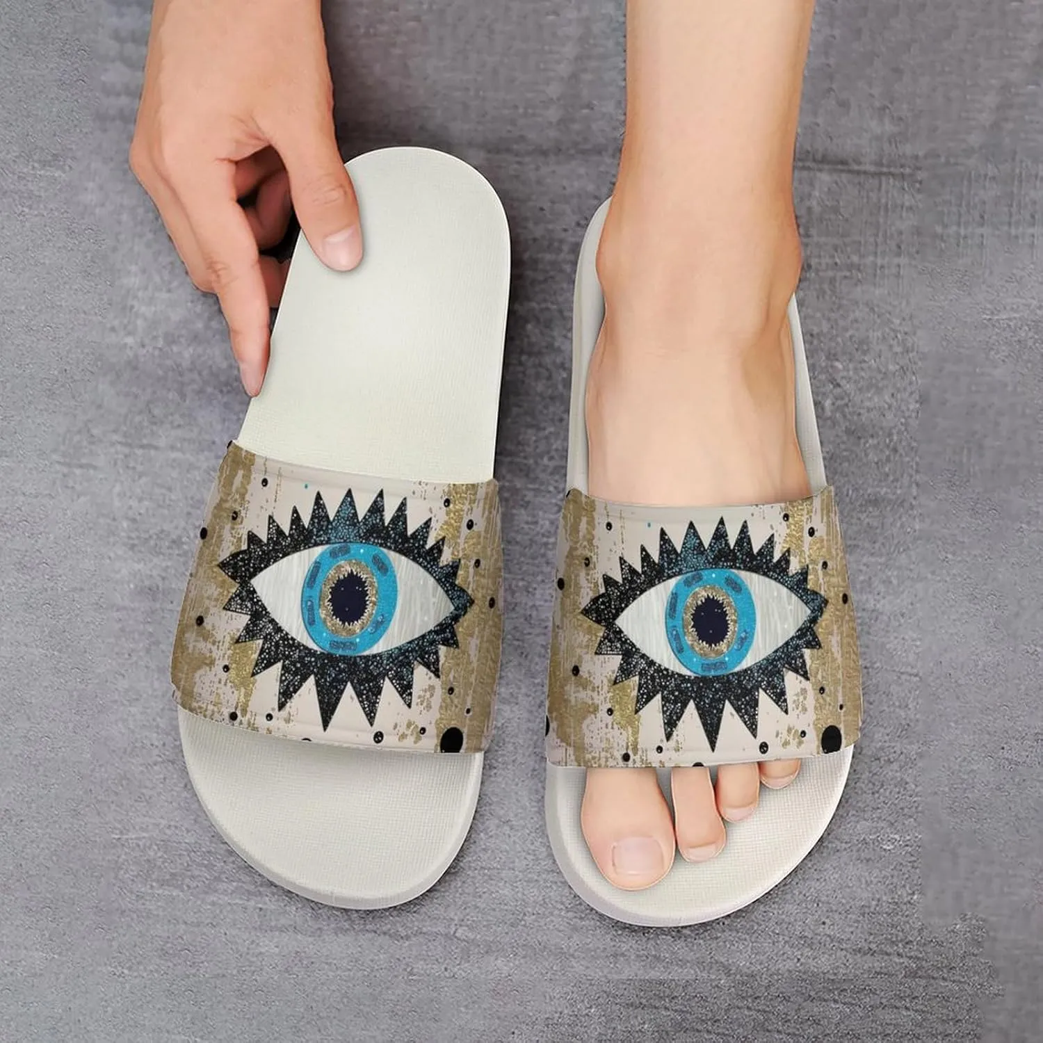 Abstract Evil Eye Slippers Shower Slipper In-Door Slipper Quick Drying Non-Slip Bathroom Pool Woman Man PVC