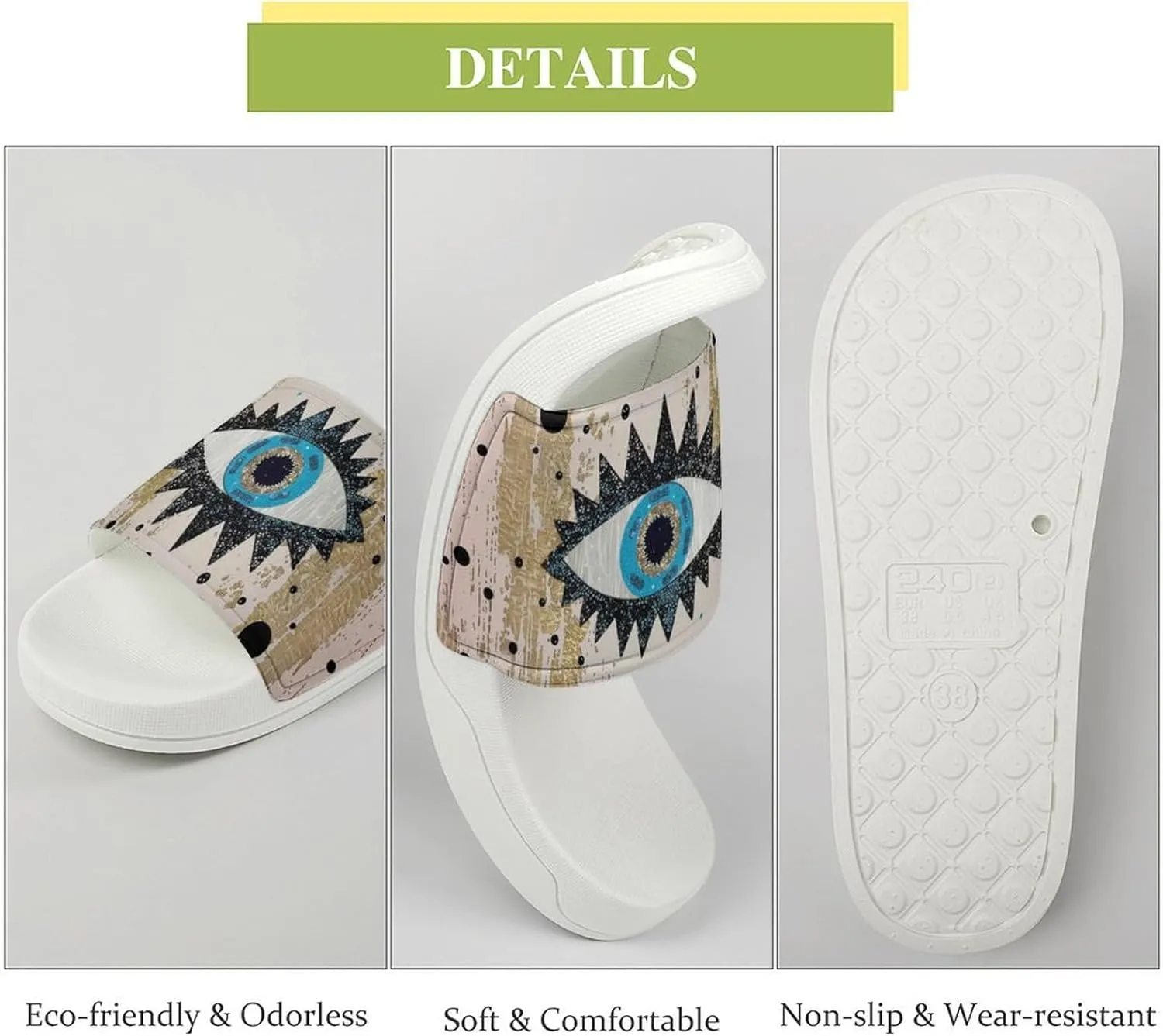 Abstract Evil Eye Slippers Shower Slipper In-Door Slipper Quick Drying Non-Slip Bathroom Pool Woman Man PVC