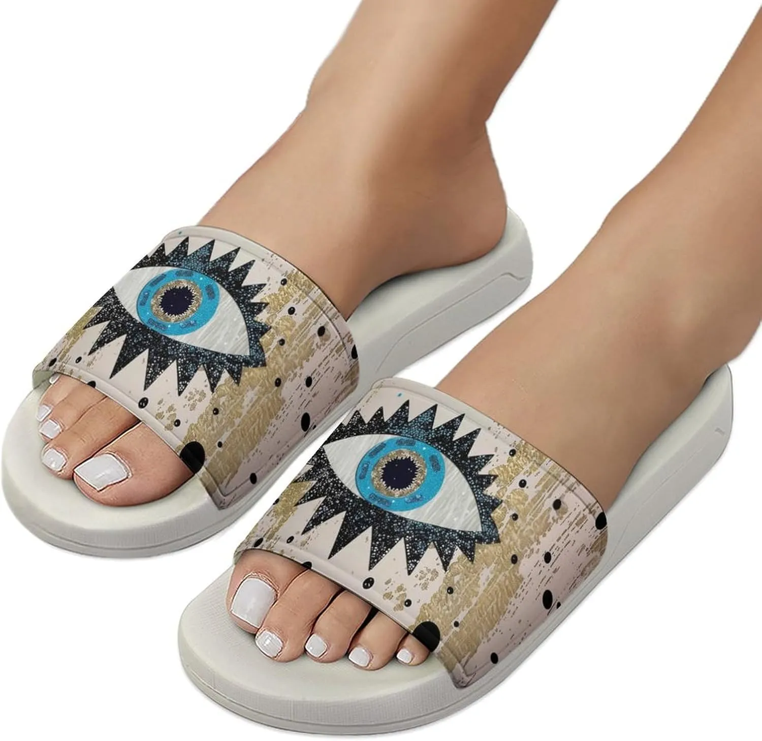 Abstract Evil Eye Slippers Shower Slipper In-Door Slipper Quick Drying Non-Slip Bathroom Pool Woman Man PVC