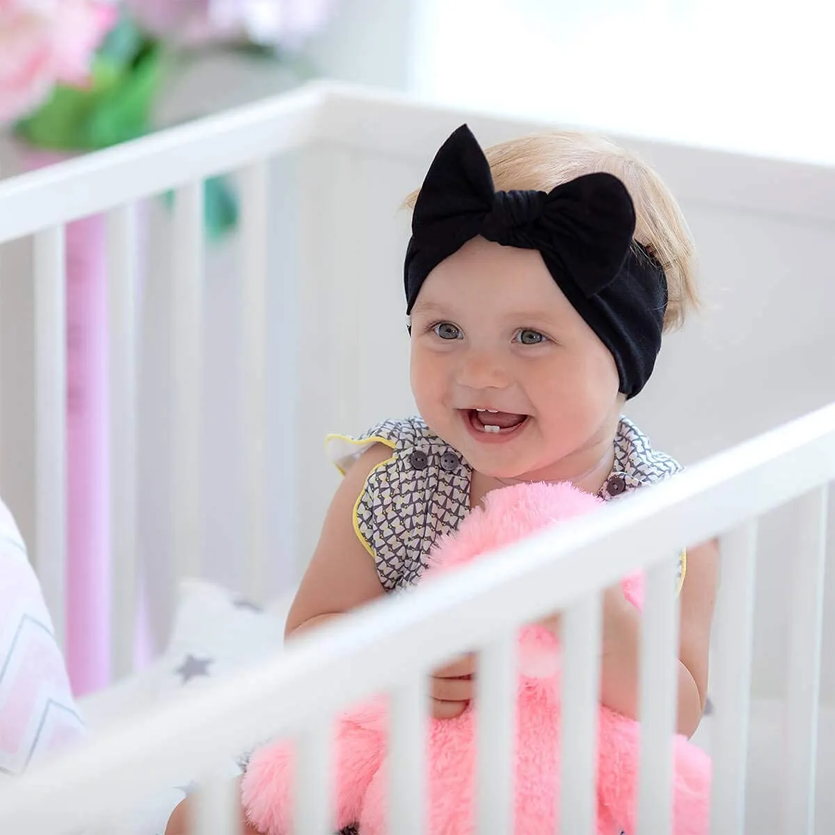 Baby Girl Headbands-Infant,Toddler Cotton Handmade Hairbands with Bows Child Hair Accessories (Black)
