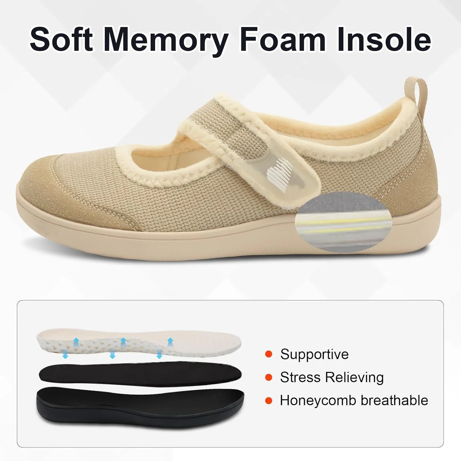 BARERUN Womens Slippers Wide Diabetic Shoes for Women Adjustable House Slippers Swollen Bunions Neuropathy House Shoes Stable Non Slip Barefoot Walking Shoes Indoor Outdoor