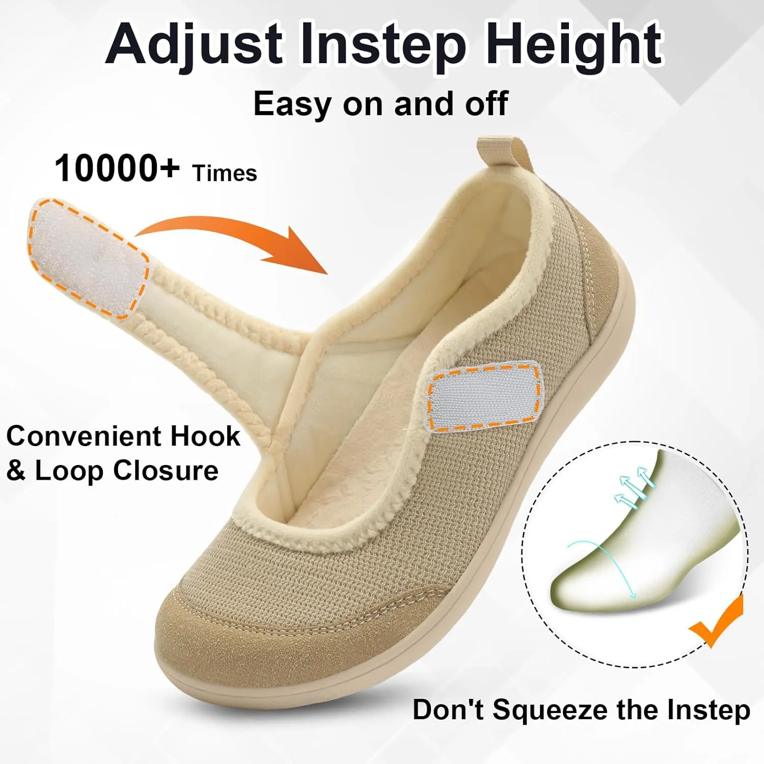BARERUN Womens Slippers Wide Diabetic Shoes for Women Adjustable House Slippers Swollen Bunions Neuropathy House Shoes Stable Non Slip Barefoot Walking Shoes Indoor Outdoor