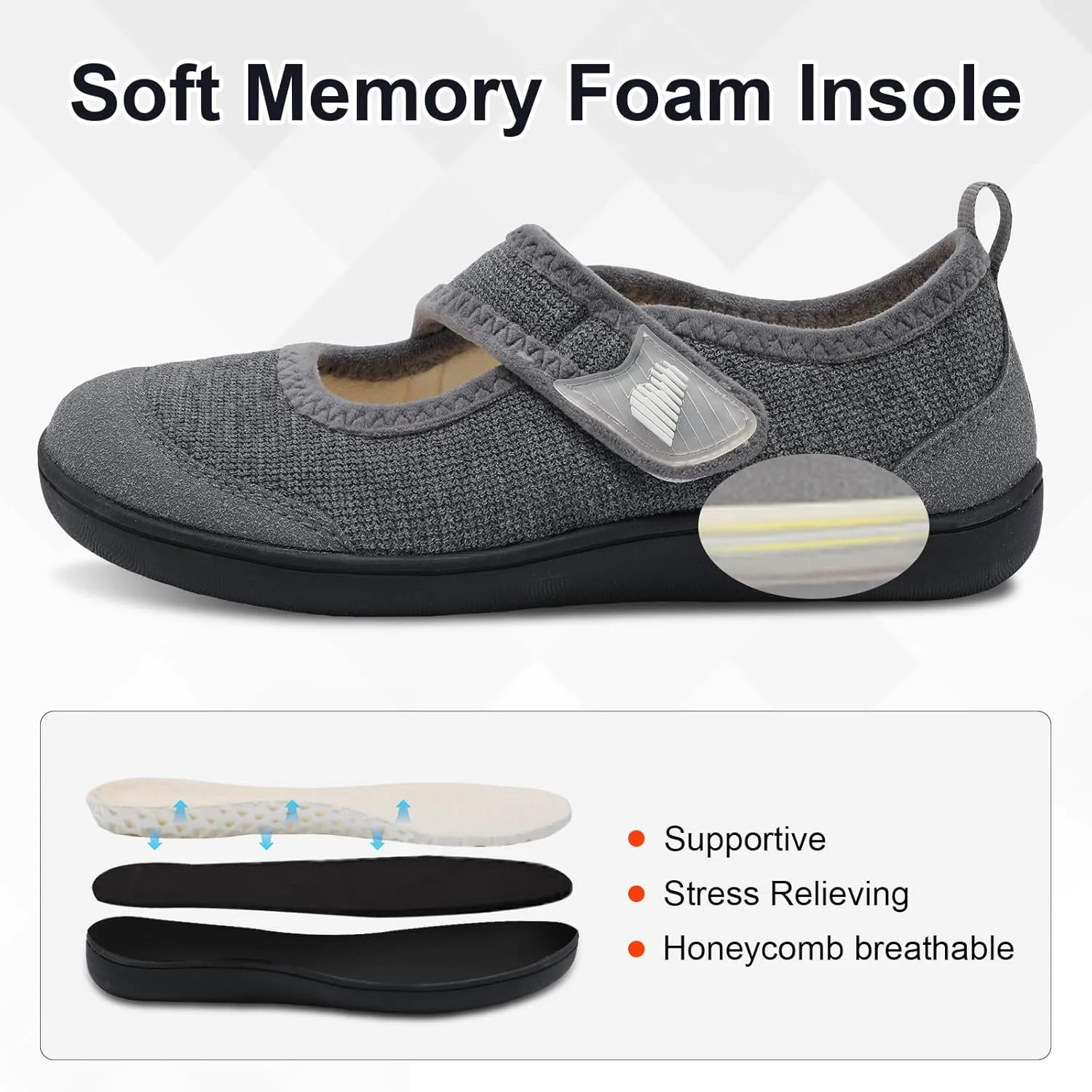 BARERUN Womens Slippers Wide Diabetic Shoes for Women Adjustable House Slippers Swollen Bunions Neuropathy House Shoes Stable Non Slip Barefoot Walking Shoes Indoor Outdoor