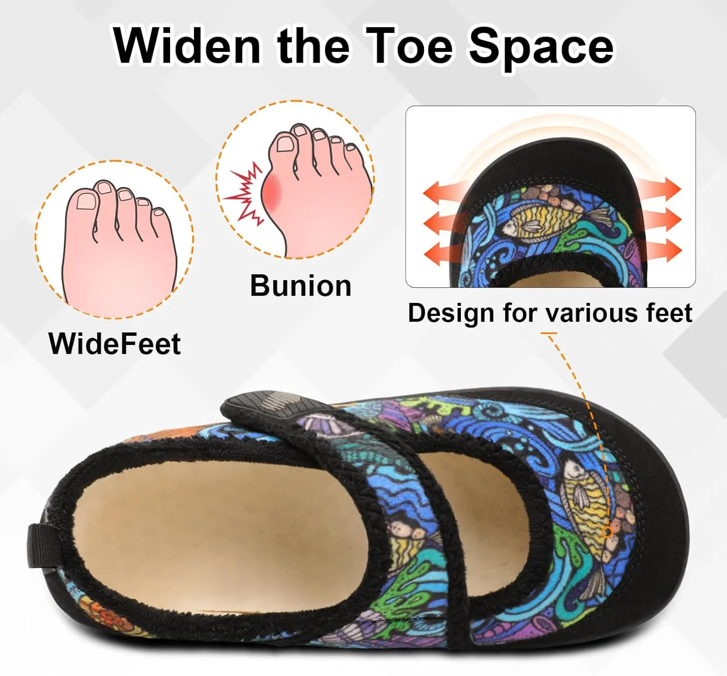 BARERUN Womens Slippers Wide Diabetic Shoes for Women Adjustable House Slippers Swollen Bunions Neuropathy House Shoes Stable Non Slip Barefoot Walking Shoes Indoor Outdoor