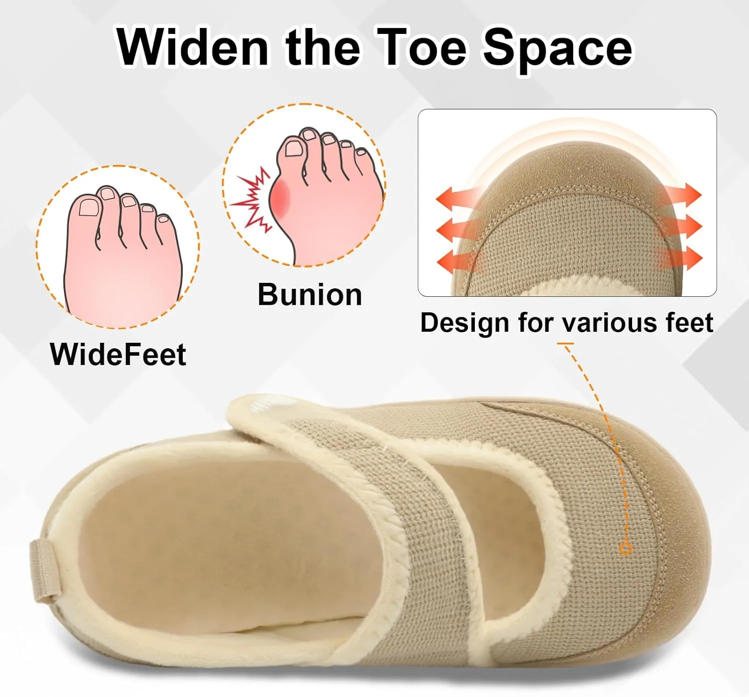 BARERUN Womens Slippers Wide Diabetic Shoes for Women Adjustable House Slippers Swollen Bunions Neuropathy House Shoes Stable Non Slip Barefoot Walking Shoes Indoor Outdoor