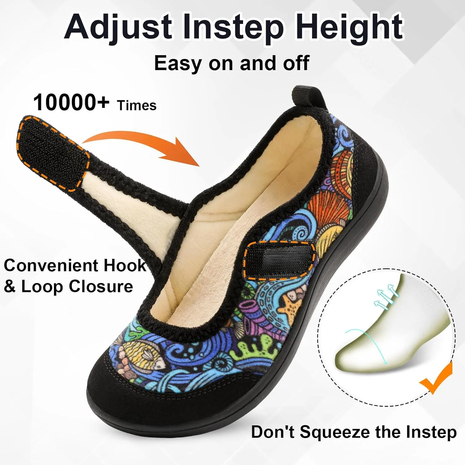 BARERUN Womens Slippers Wide Diabetic Shoes for Women Adjustable House Slippers Swollen Bunions Neuropathy House Shoes Stable Non Slip Barefoot Walking Shoes Indoor Outdoor