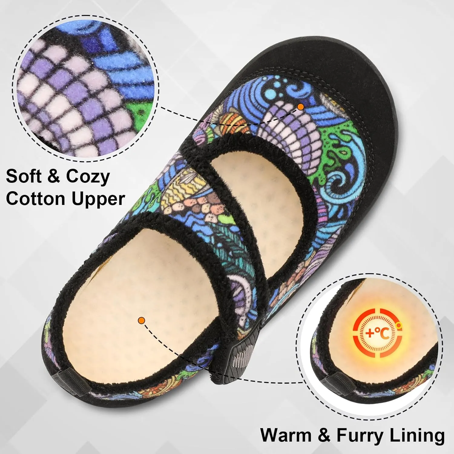 BARERUN Womens Slippers Wide Diabetic Shoes for Women Adjustable House Slippers Swollen Bunions Neuropathy House Shoes Stable Non Slip Barefoot Walking Shoes Indoor Outdoor