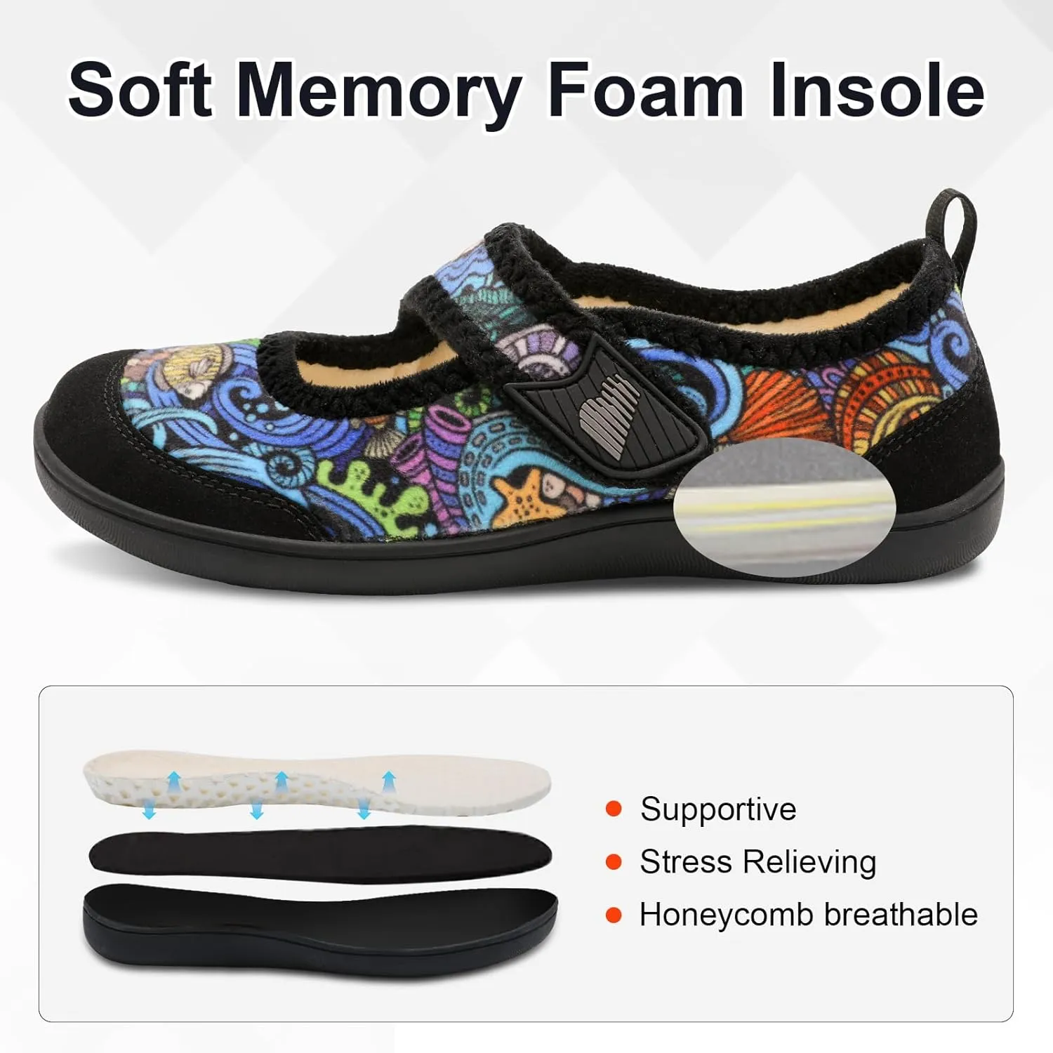 BARERUN Womens Slippers Wide Diabetic Shoes for Women Adjustable House Slippers Swollen Bunions Neuropathy House Shoes Stable Non Slip Barefoot Walking Shoes Indoor Outdoor