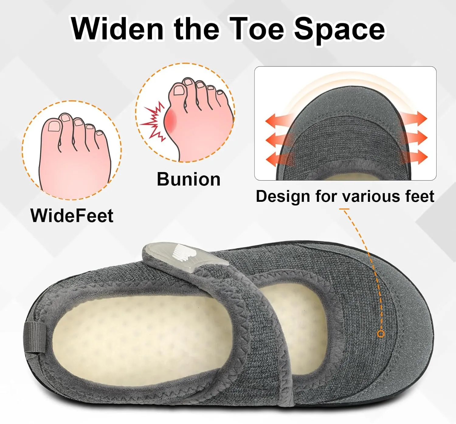 BARERUN Womens Slippers Wide Diabetic Shoes for Women Adjustable House Slippers Swollen Bunions Neuropathy House Shoes Stable Non Slip Barefoot Walking Shoes Indoor Outdoor