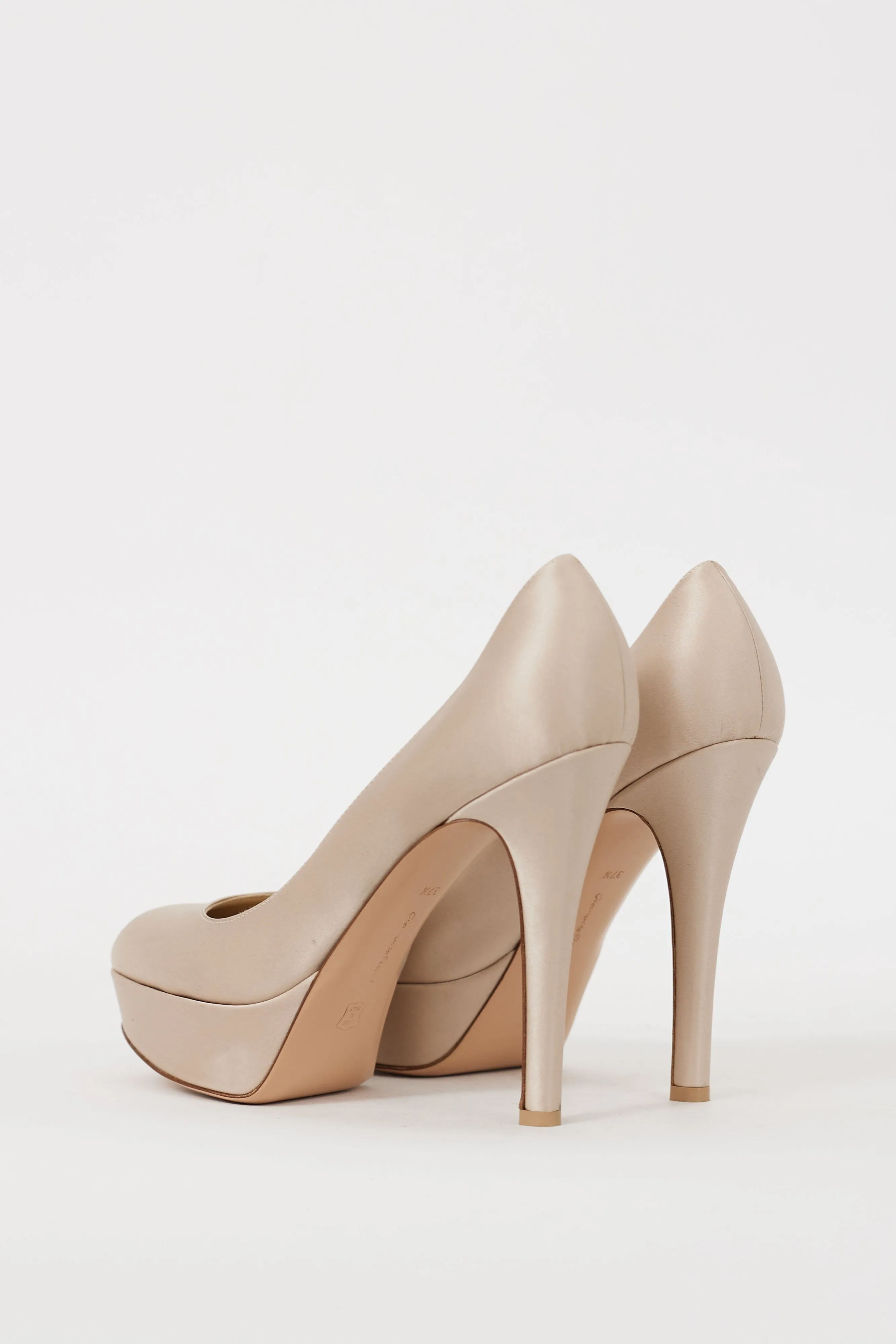 Beige Satin Platform Heel