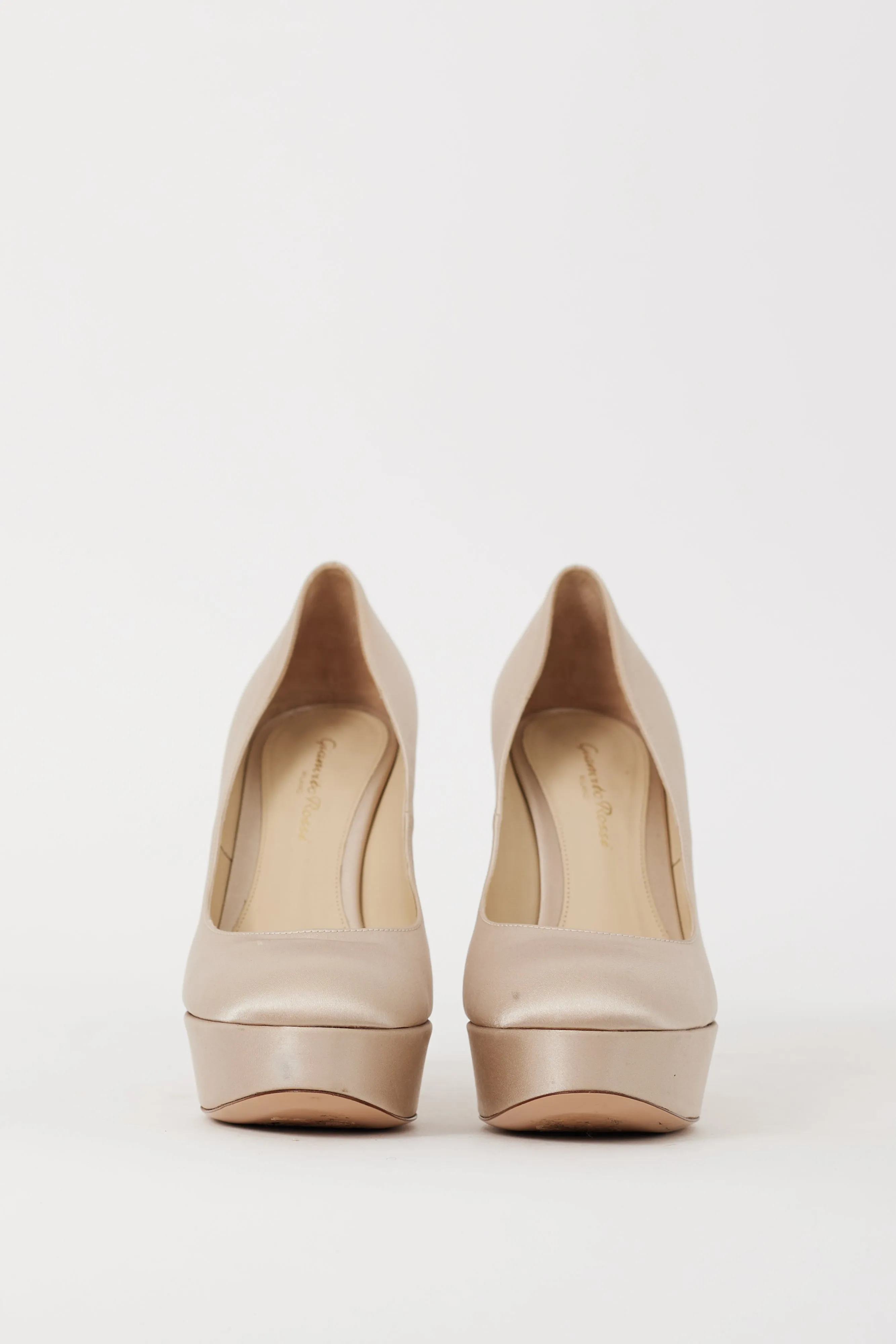 Beige Satin Platform Heel