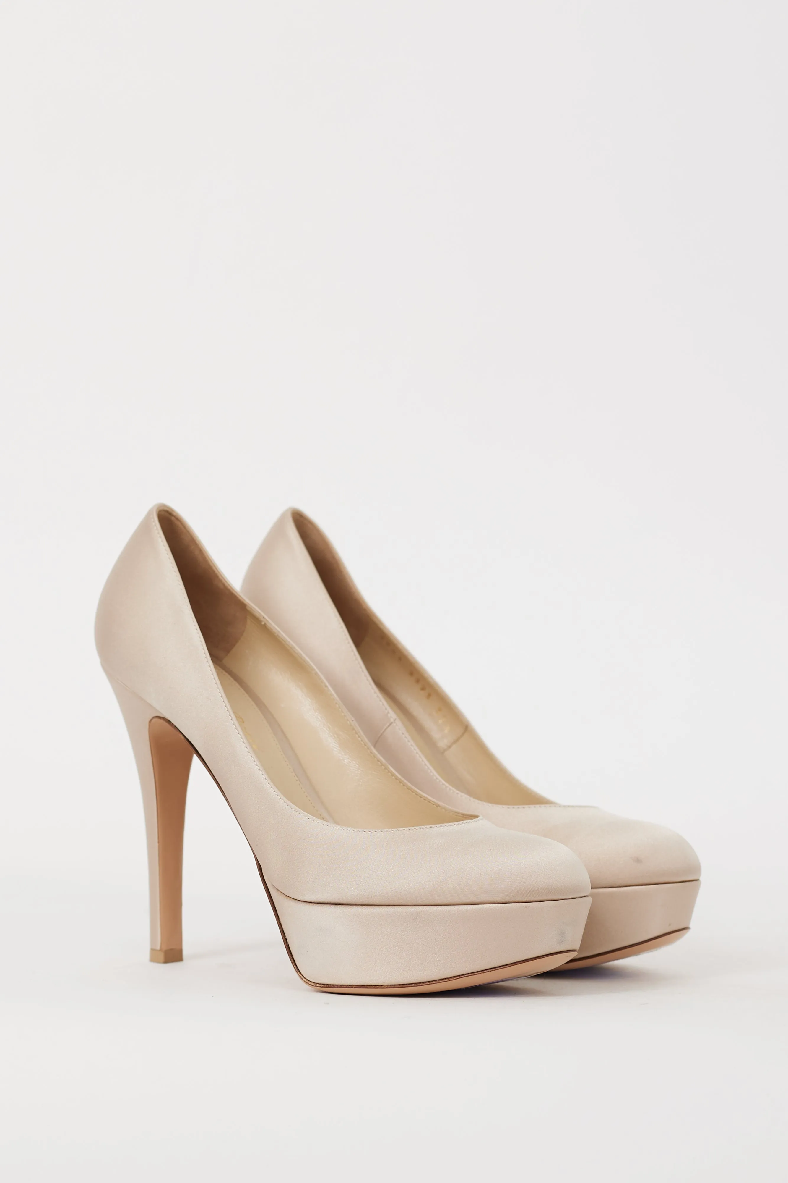 Beige Satin Platform Heel