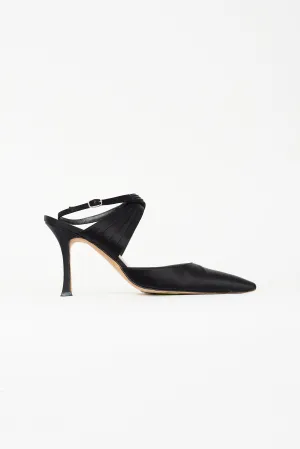 Black Satin Criss Cross Heel