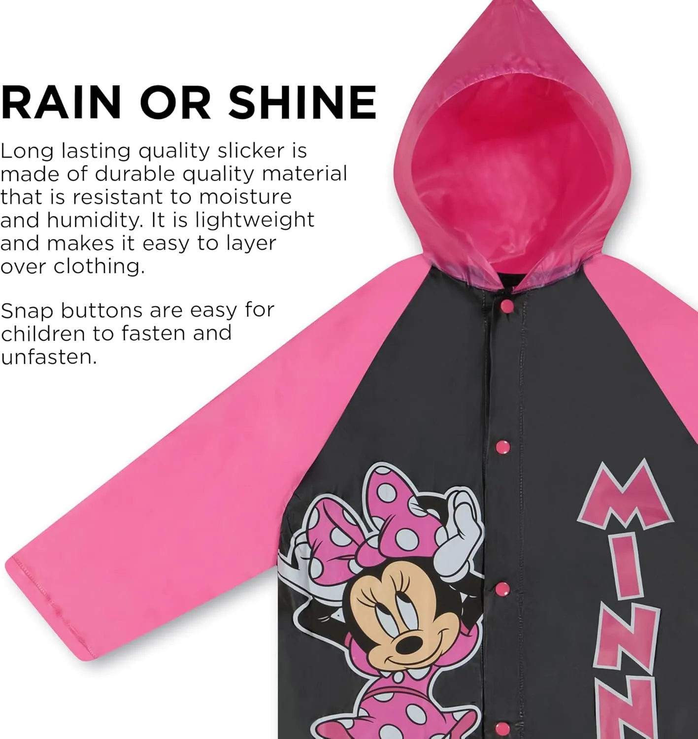 Disney Kids Umbrella and Slicker, Minnie Mouse Toddler and Little Girl Rain Wear Set, for Ages 2-7