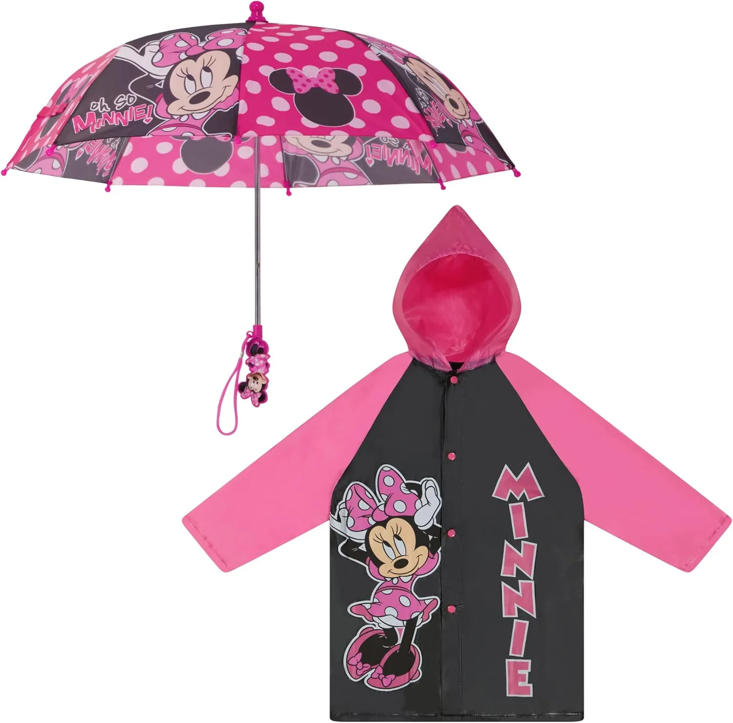 Disney Kids Umbrella and Slicker, Minnie Mouse Toddler and Little Girl Rain Wear Set, for Ages 2-7