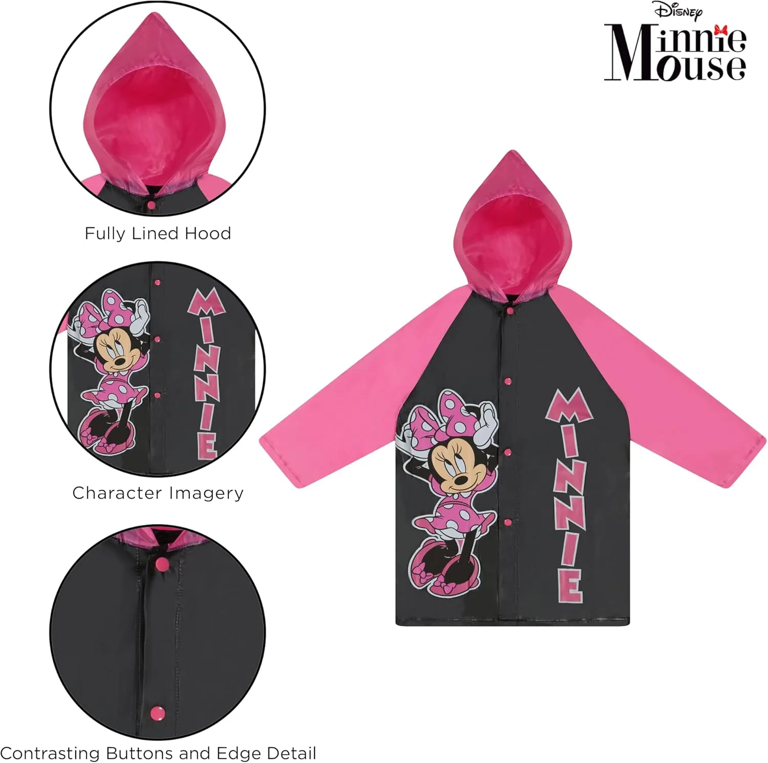 Disney Kids Umbrella and Slicker, Minnie Mouse Toddler and Little Girl Rain Wear Set, for Ages 2-7