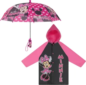 Disney Kids Umbrella and Slicker, Minnie Mouse Toddler and Little Girl Rain Wear Set, for Ages 2-7