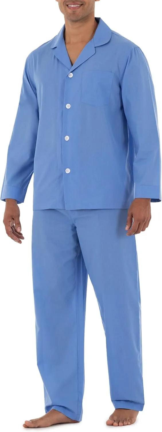 Fruit of the Loom mens Long Sleeve Broadcloth Pajama Set