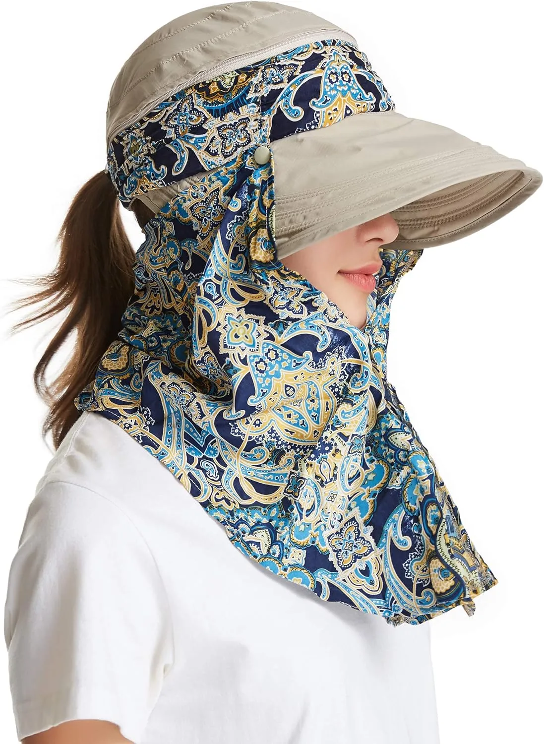icolor Women Sun Hats UPF 50 Sun Protection Hat Summer Outdoor Neck Shield Flap Visor Hat Ponytail Hats Wide Brim Beach Hat