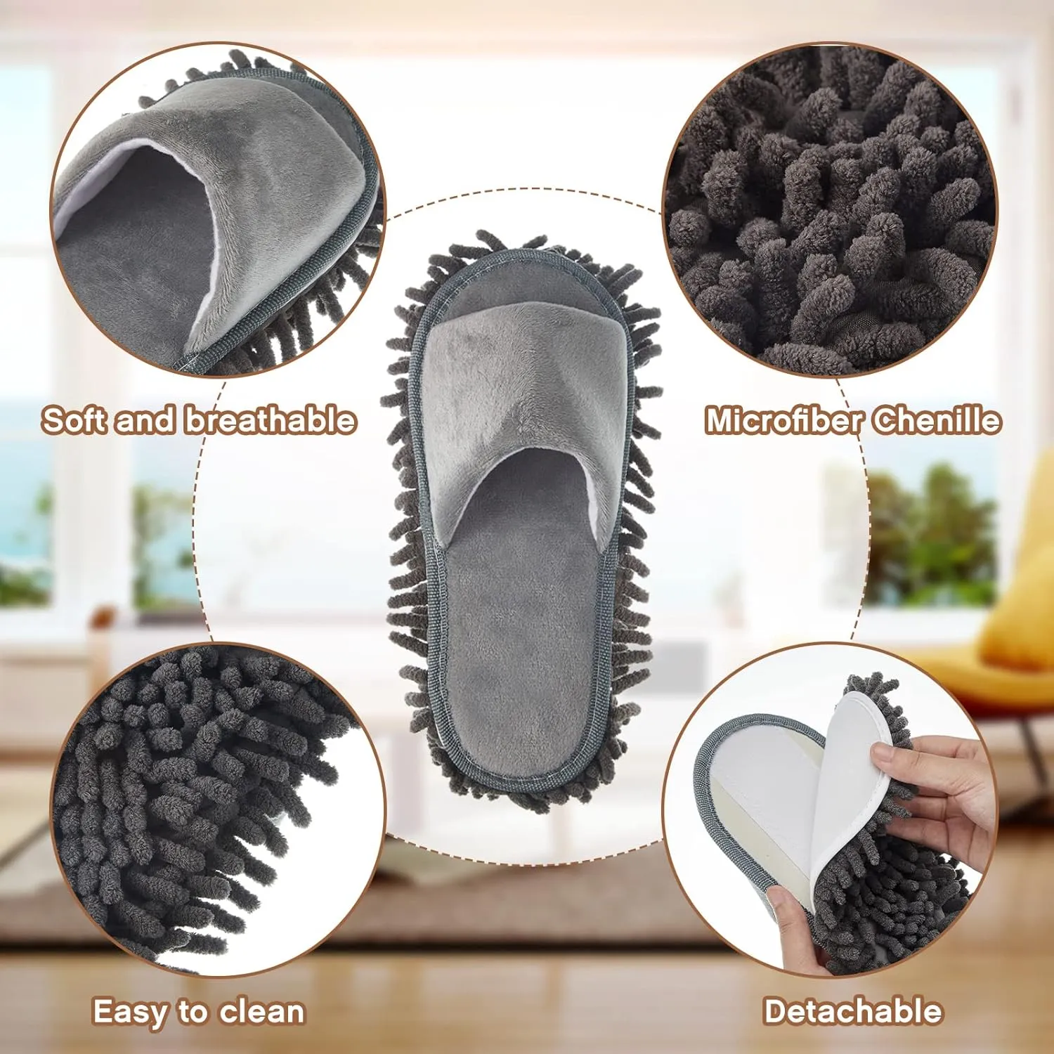 Jecery 2 Pairs Microfiber Cleaning Mop Slippers for Floor Cleaning House Mop Shoes Men and Women Washable Unisex Dusting Slippers Dirt Tool Supplies(Medium,Pink, Gray)
