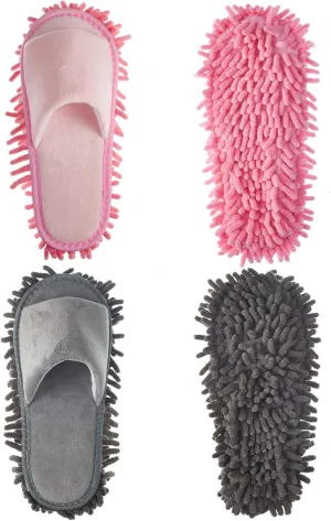 Jecery 2 Pairs Microfiber Cleaning Mop Slippers for Floor Cleaning House Mop Shoes Men and Women Washable Unisex Dusting Slippers Dirt Tool Supplies(Medium,Pink, Gray)
