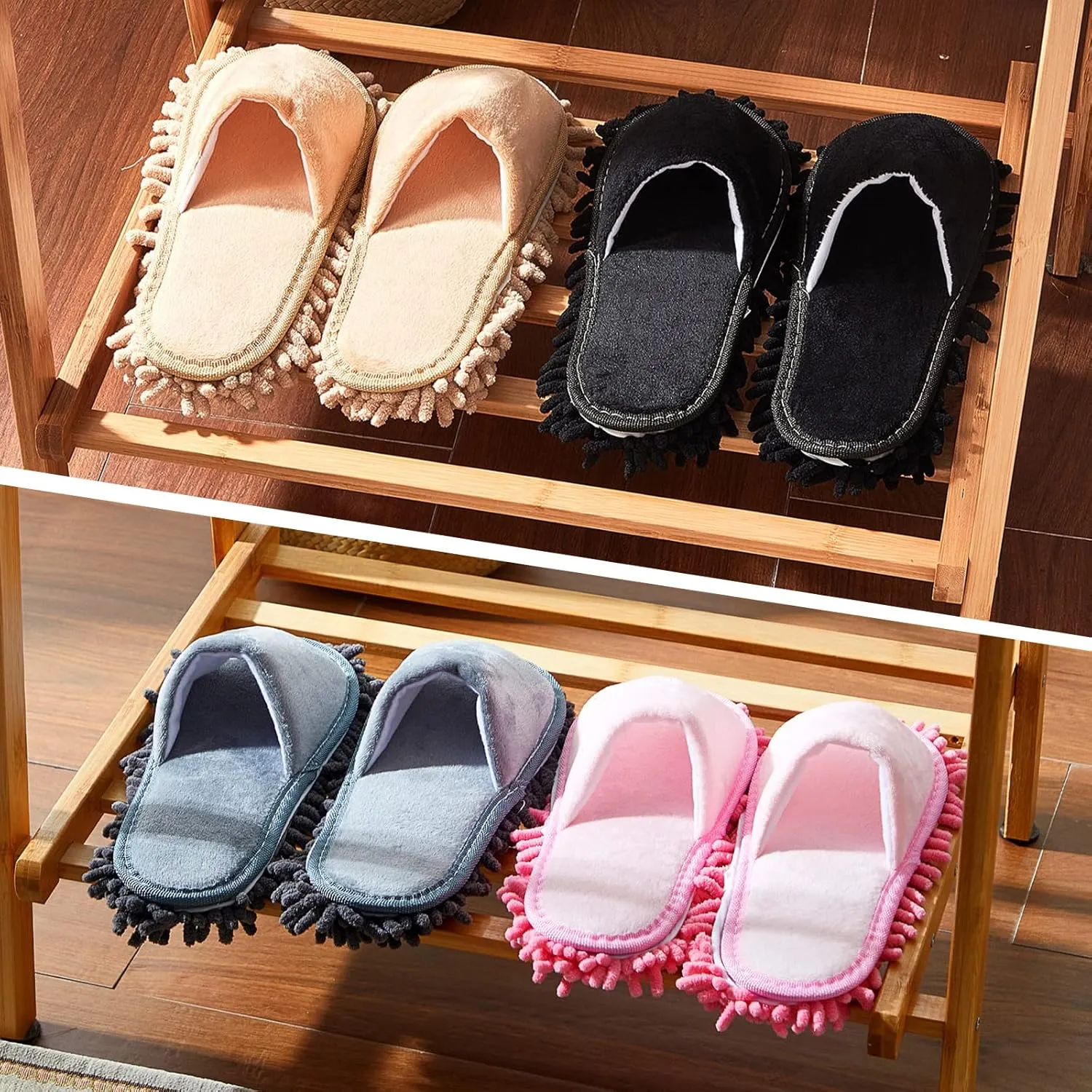 Jecery 4-Pair Washable Microfiber Mop Slippers - Detachable Dusting Shoes for Floor Cleaning, Home & Office Use - Suitable for Women & Men(M Size)