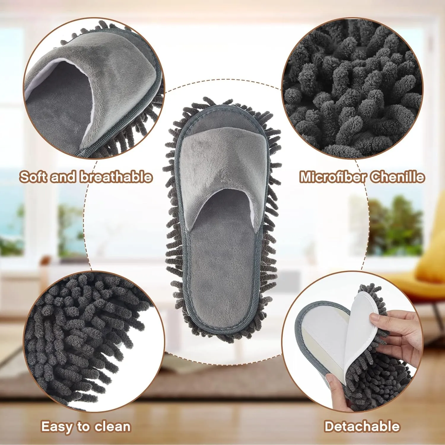 Jecery 4-Pair Washable Microfiber Mop Slippers - Detachable Dusting Shoes for Floor Cleaning, Home & Office Use - Suitable for Women & Men(M Size)