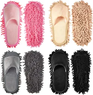Jecery 4-Pair Washable Microfiber Mop Slippers - Detachable Dusting Shoes for Floor Cleaning, Home & Office Use - Suitable for Women & Men(M Size)