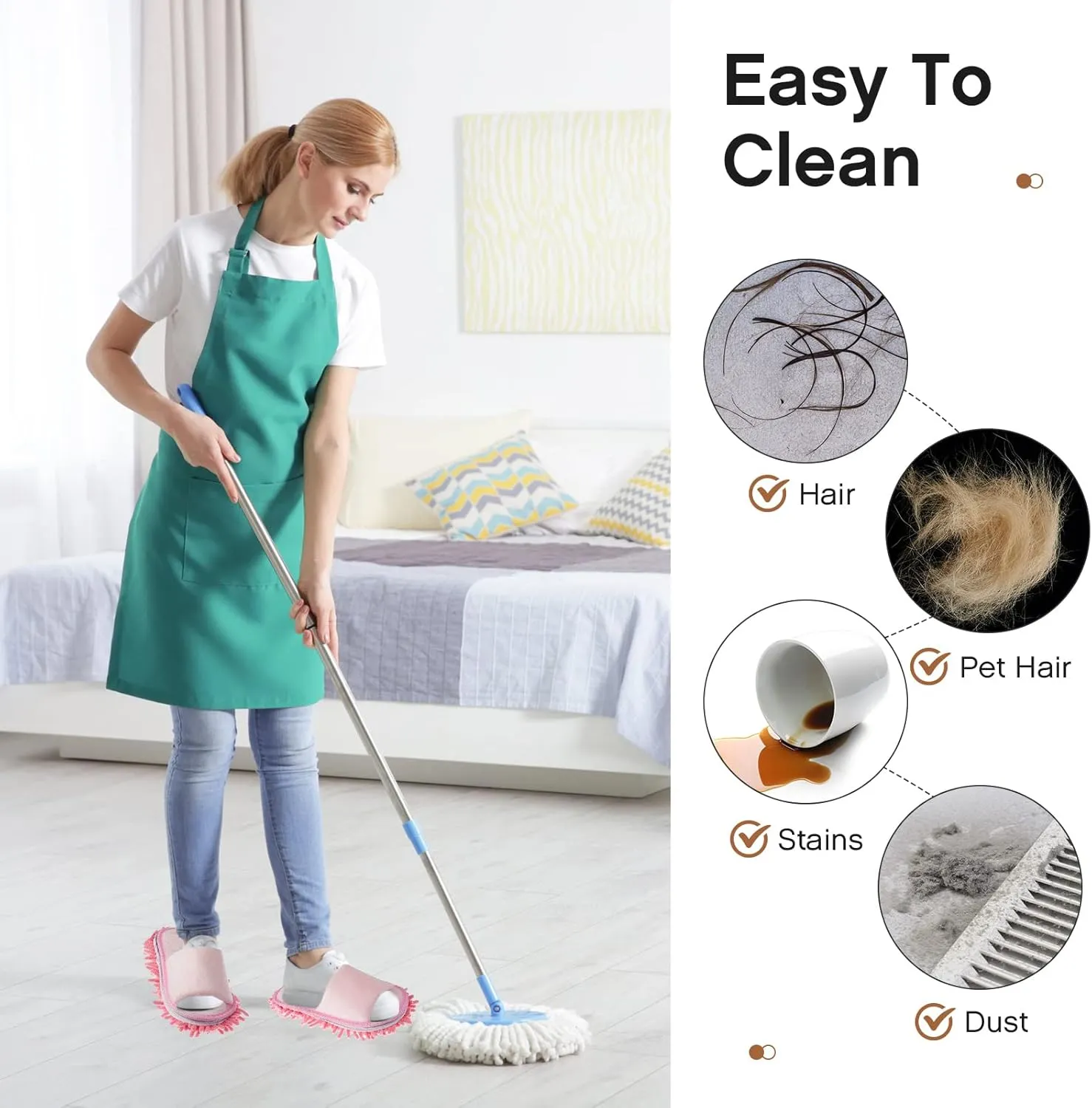 Jecery 4-Pair Washable Microfiber Mop Slippers - Detachable Dusting Shoes for Floor Cleaning, Home & Office Use - Suitable for Women & Men(M Size)