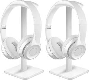 JIKIOU Headphone Stand Gaming Headset Holder Universal Aluminum Metal Headphones Holder Hanger with Aluminum Supporting Bar Flexible Headrest ABS Solid Base for All Headphone 2 Pack (White)