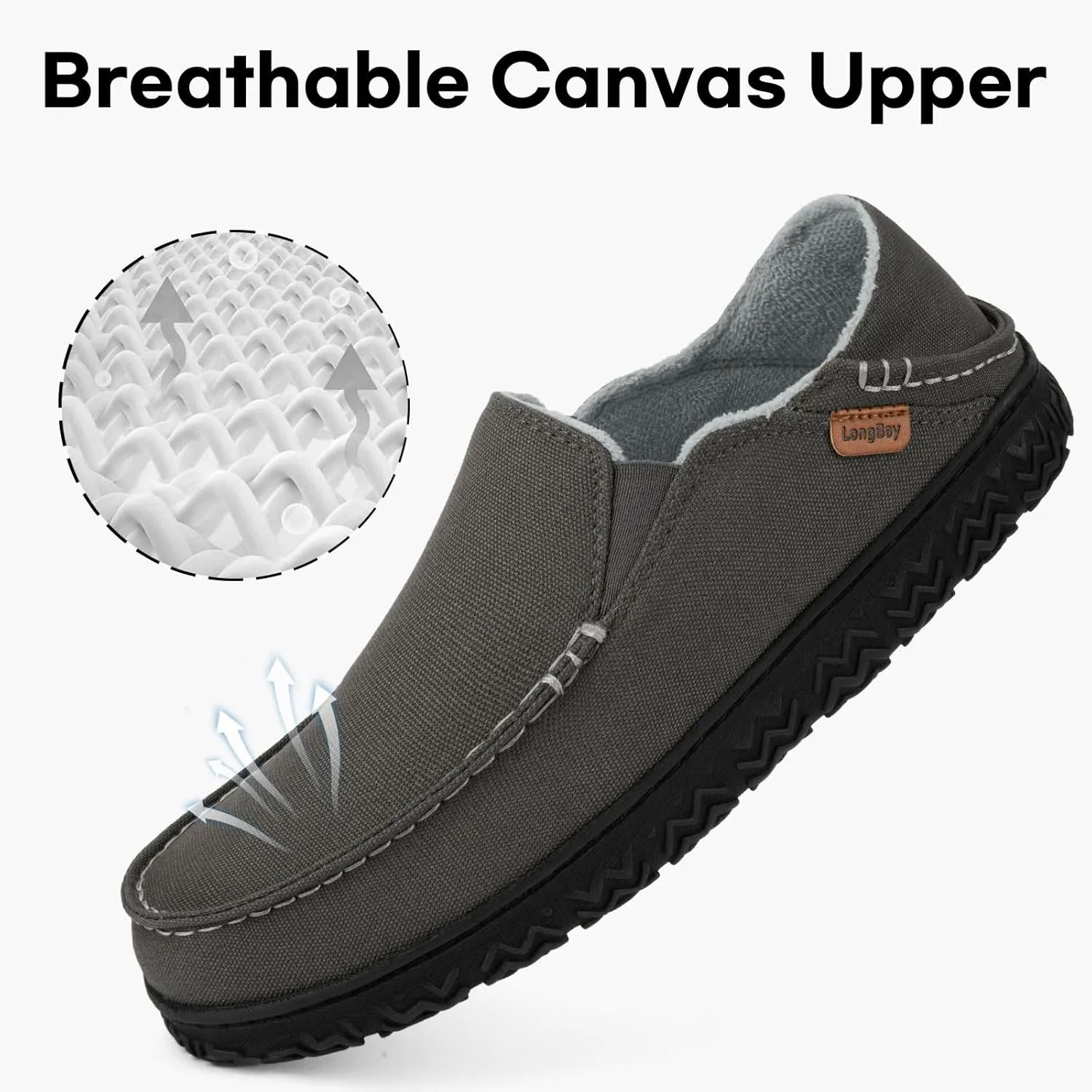 LongBay Men's Moccasin Slippers Cozy Breathable Memory Foam House Shoes for Indoor Outdoor