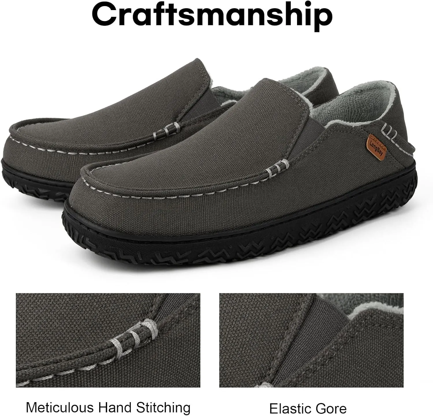 LongBay Men's Moccasin Slippers Cozy Breathable Memory Foam House Shoes for Indoor Outdoor