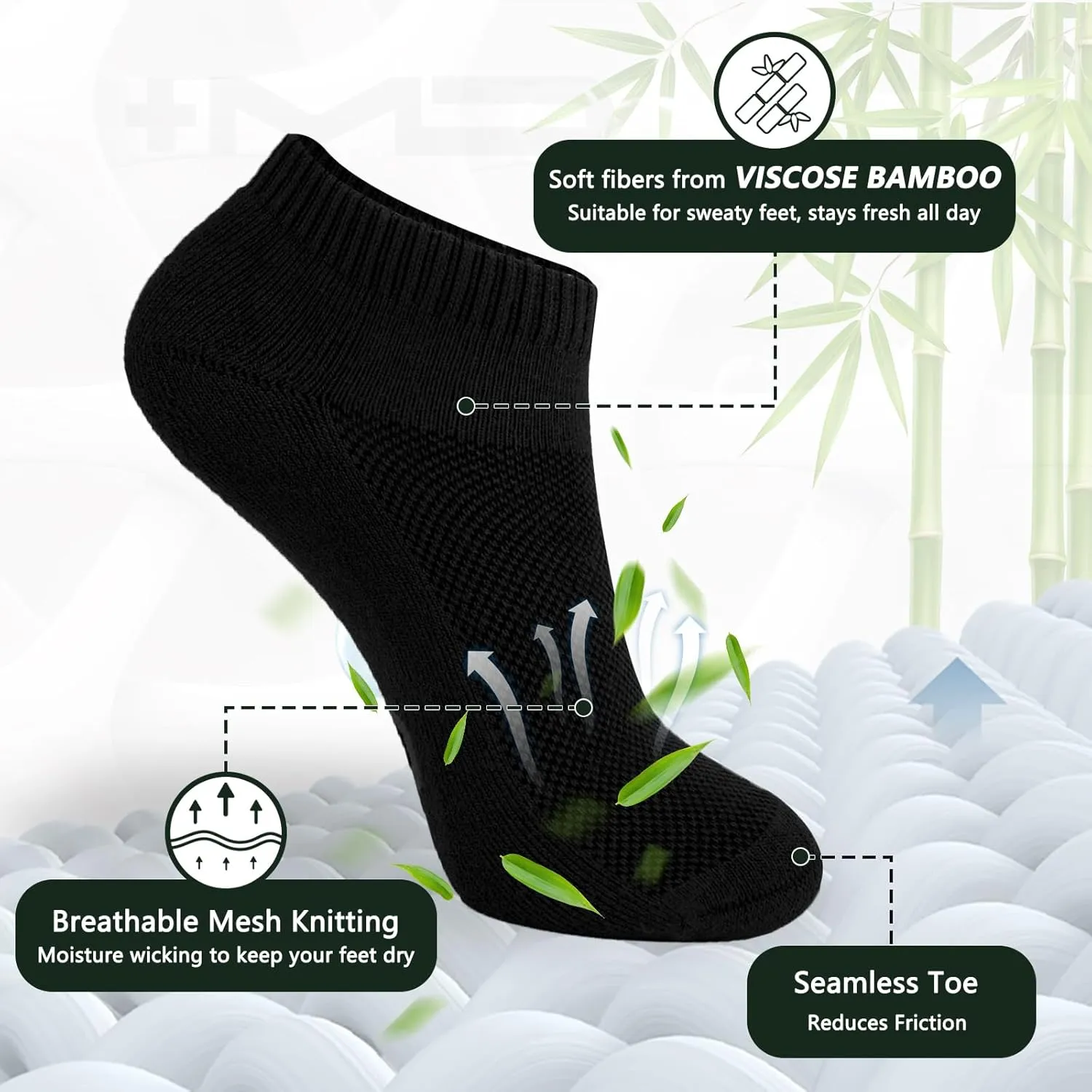 MD 6 Pairs Low Cut Socks for Mens Womens, Liner Cushion Wicking Smell Control, Athletic Running Sports Casual Socks