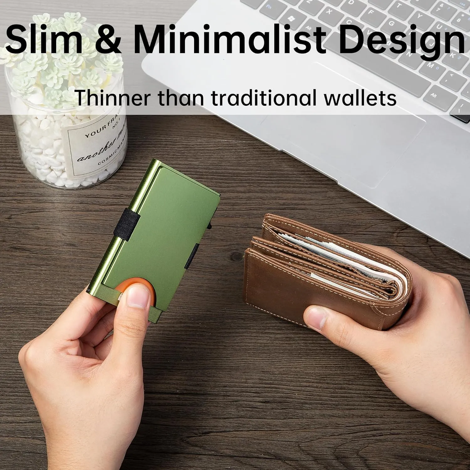 Minimalist Carbon Fiber Wallet for Men, Money Clip Cash Strap Wallet, RFID Blocking Metal Wallet Aluminum Card Holder,Front Pocket Wallet