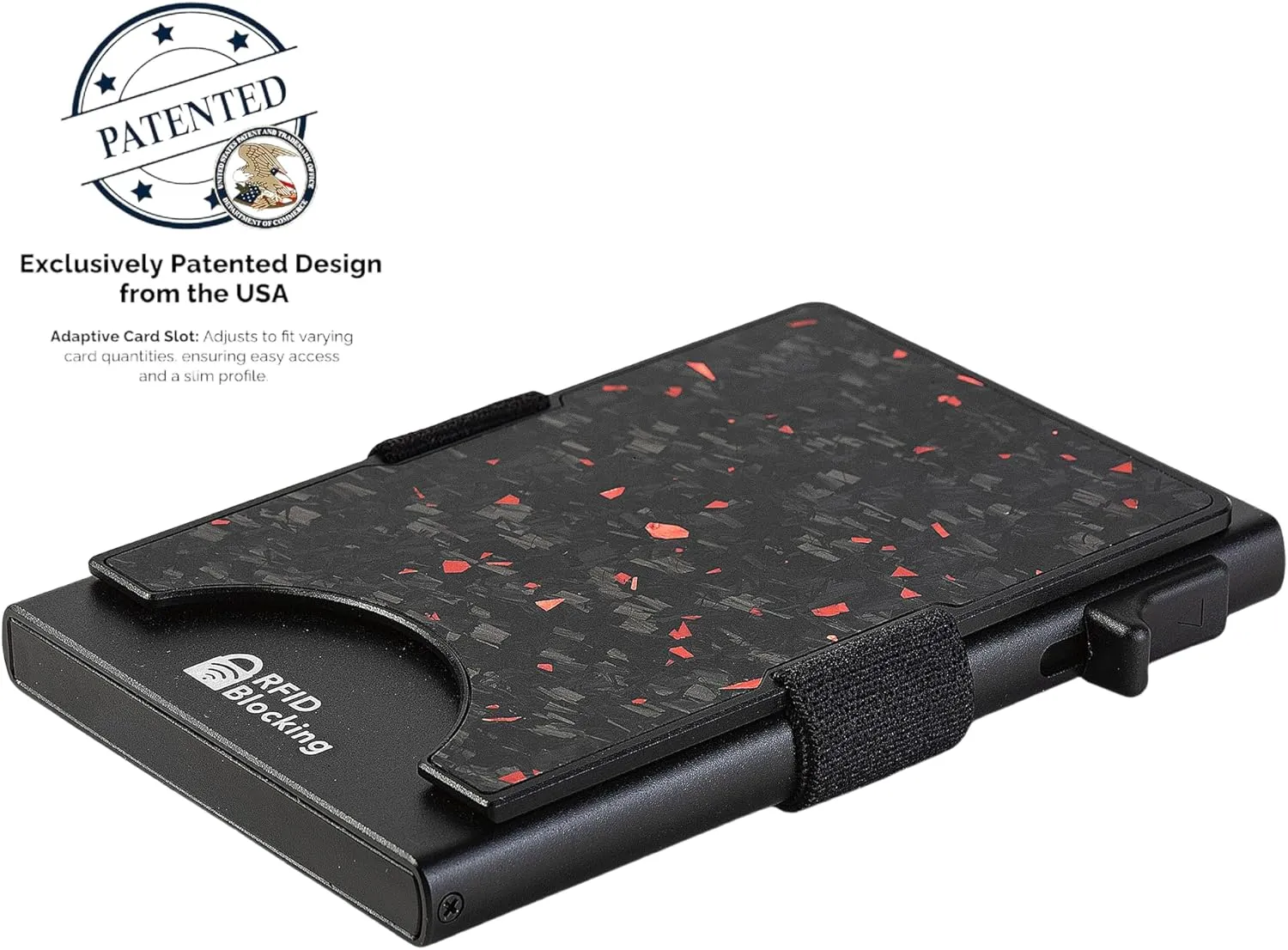 Minimalist Carbon Fiber Wallet for Men, Money Clip Cash Strap Wallet, RFID Blocking Metal Wallet Aluminum Card Holder,Front Pocket Wallet