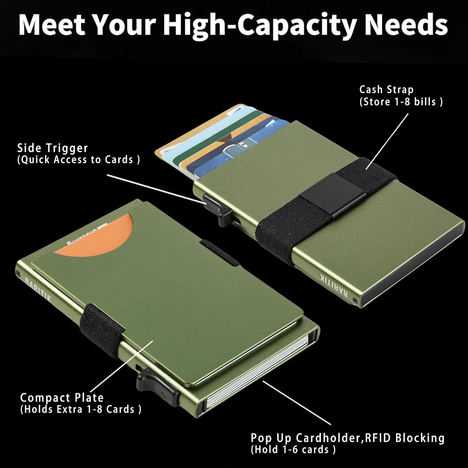 Minimalist Carbon Fiber Wallet for Men, Money Clip Cash Strap Wallet, RFID Blocking Metal Wallet Aluminum Card Holder,Front Pocket Wallet