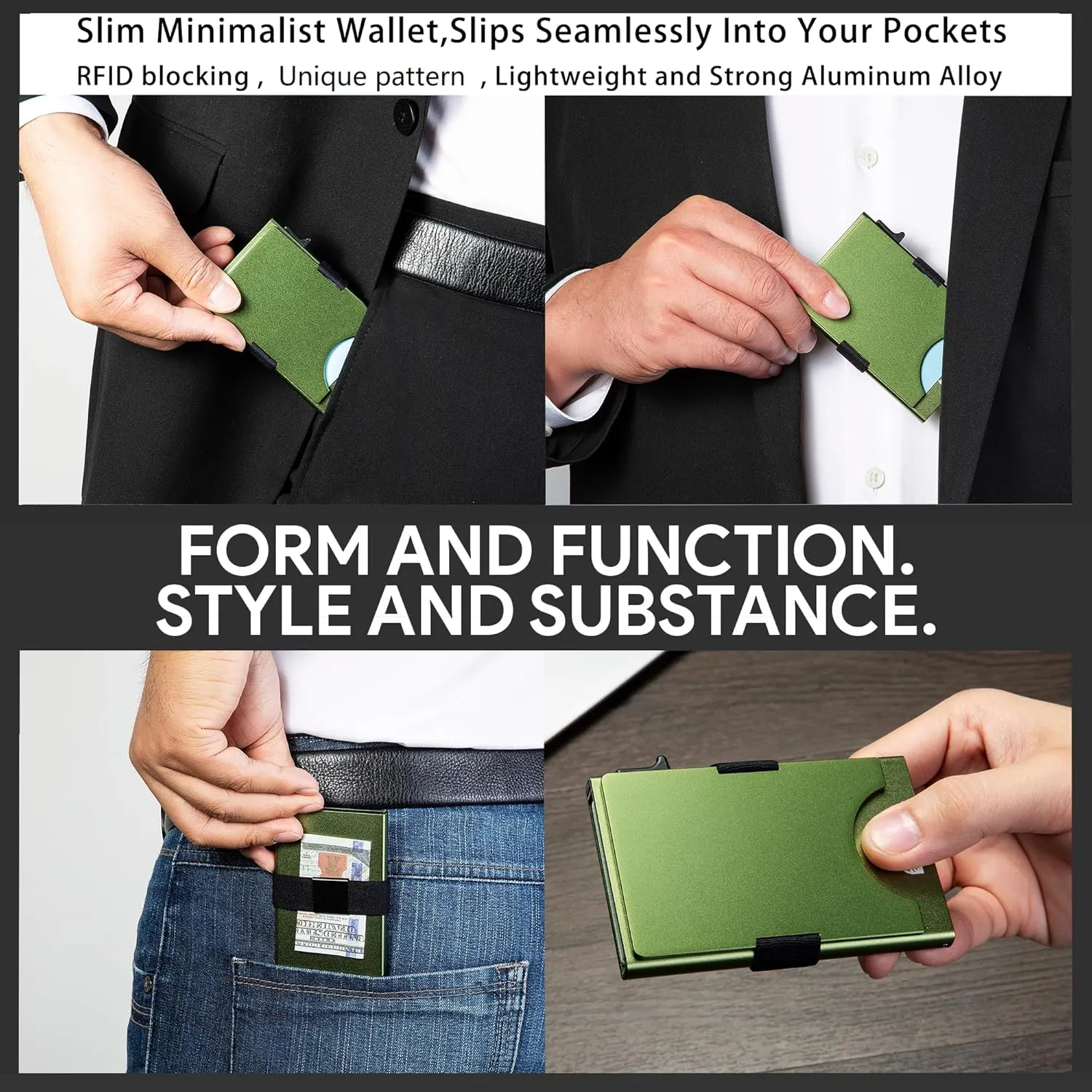 Minimalist Carbon Fiber Wallet for Men, Money Clip Cash Strap Wallet, RFID Blocking Metal Wallet Aluminum Card Holder,Front Pocket Wallet