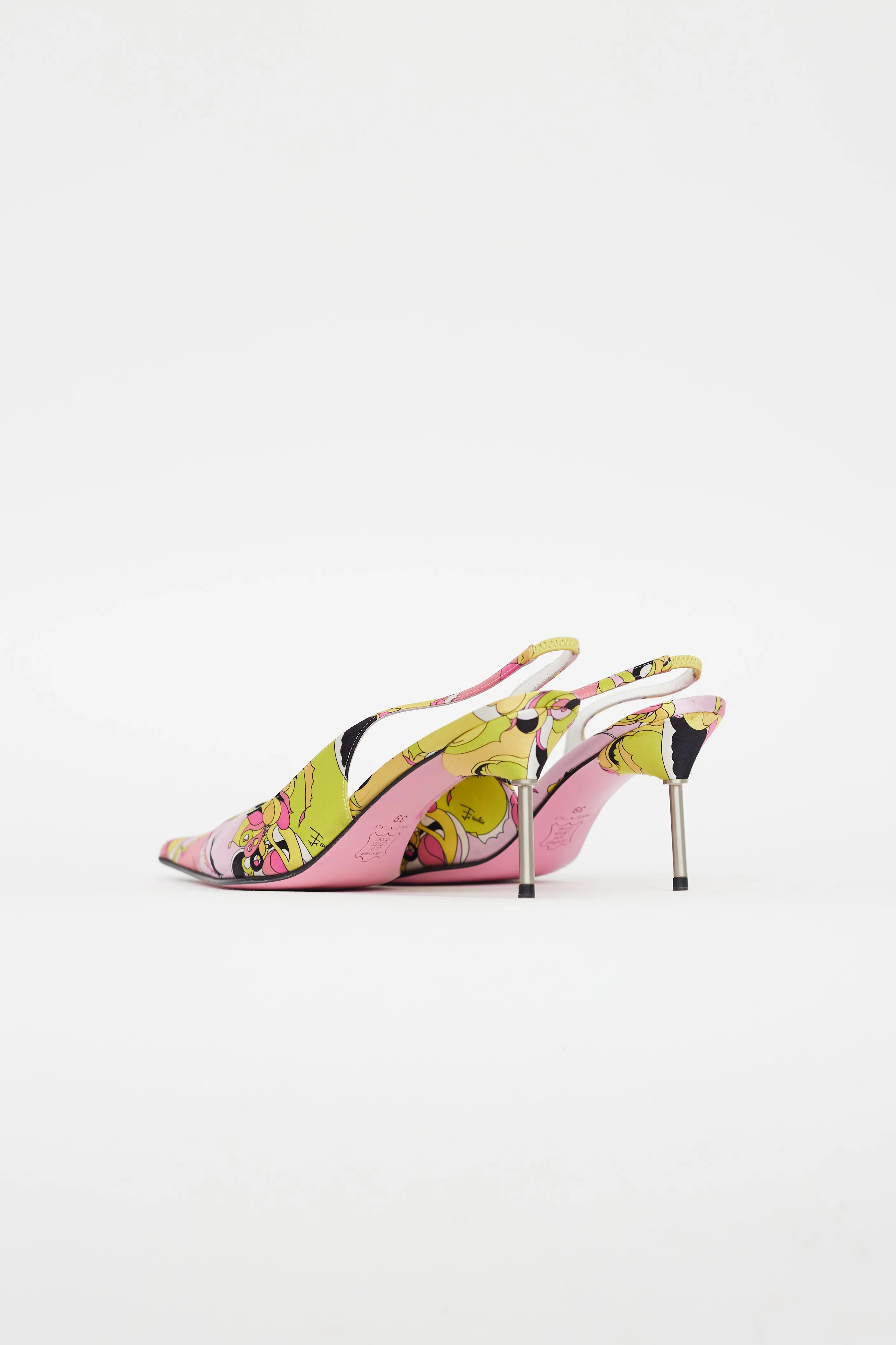 Pink & Yellow Satin Pattern Slingback Heel