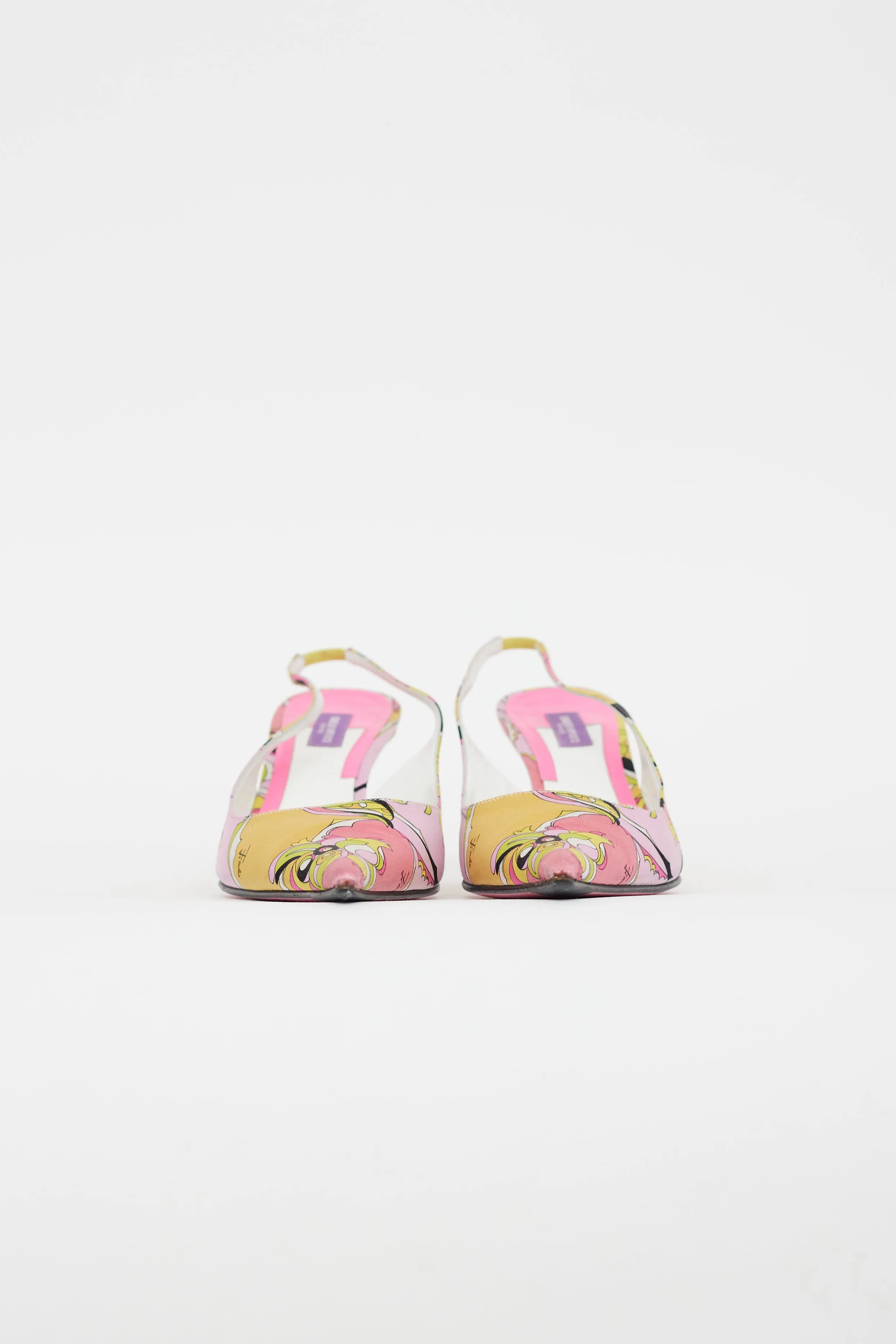 Pink & Yellow Satin Pattern Slingback Heel