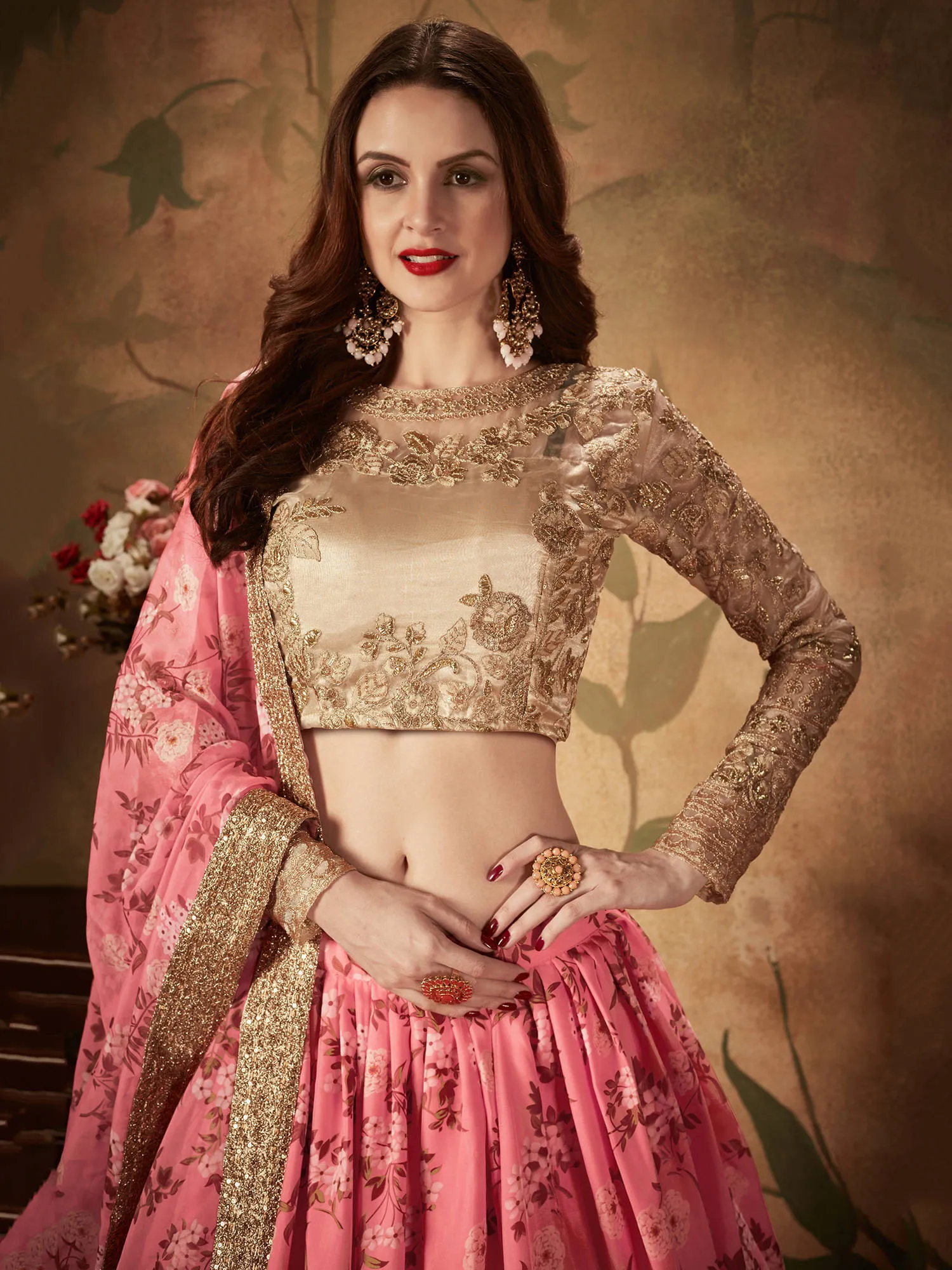 Ravishing Pink Sabyasachi Digital Printed Organza Party Wear Lehenga Choli With Blouse