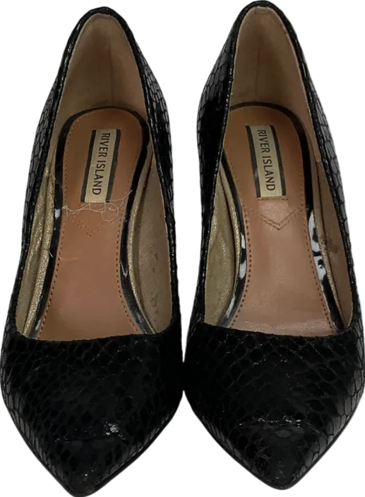 River Island Black Faux Leather Stiletto Heels UK 4 EU 37 👠