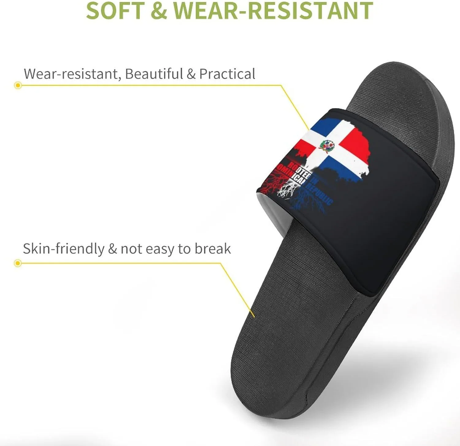 Rooted in Dominican Republic Flag Slippers Shower Slipper In-Door Slipper Quick Drying Non-Slip Bathroom Pool Woman Man PVC