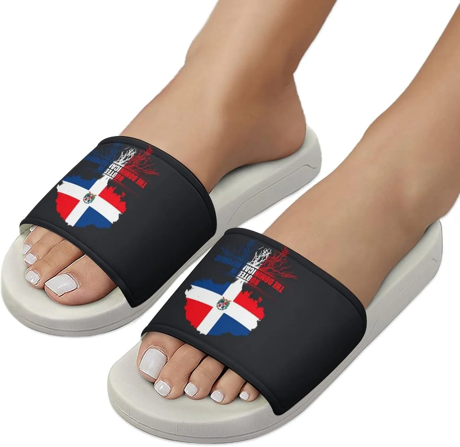 Rooted in Dominican Republic Flag Slippers Shower Slipper In-Door Slipper Quick Drying Non-Slip Bathroom Pool Woman Man PVC