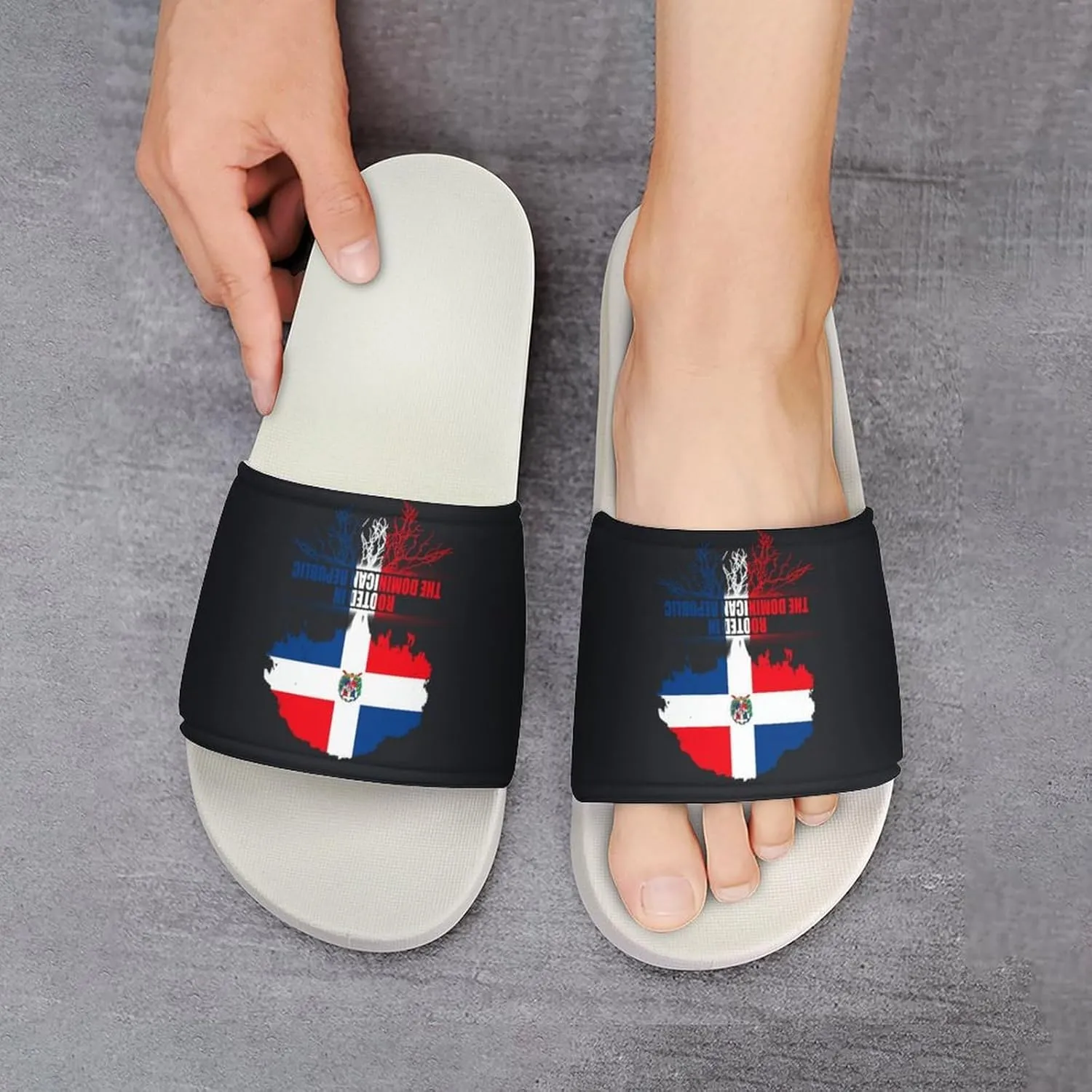 Rooted in Dominican Republic Flag Slippers Shower Slipper In-Door Slipper Quick Drying Non-Slip Bathroom Pool Woman Man PVC