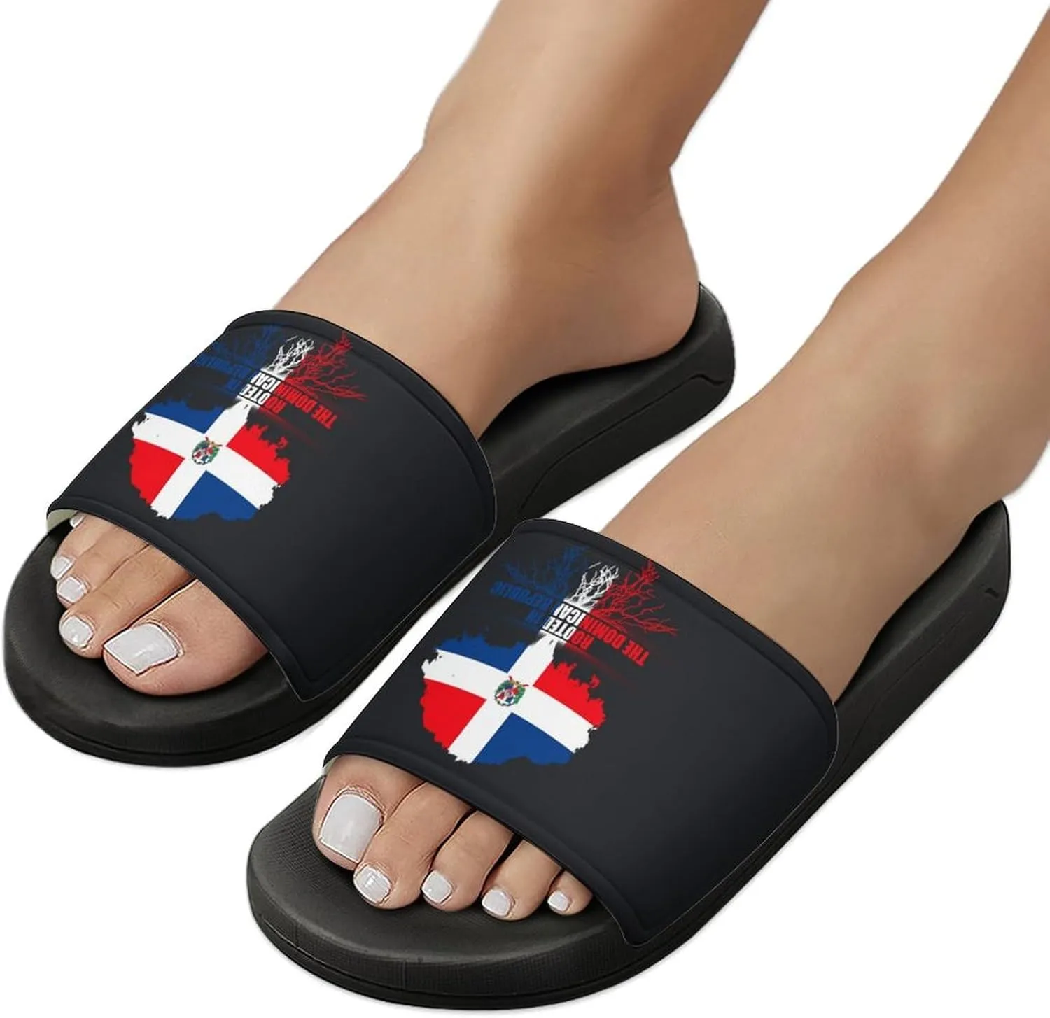 Rooted in Dominican Republic Flag Slippers Shower Slipper In-Door Slipper Quick Drying Non-Slip Bathroom Pool Woman Man PVC