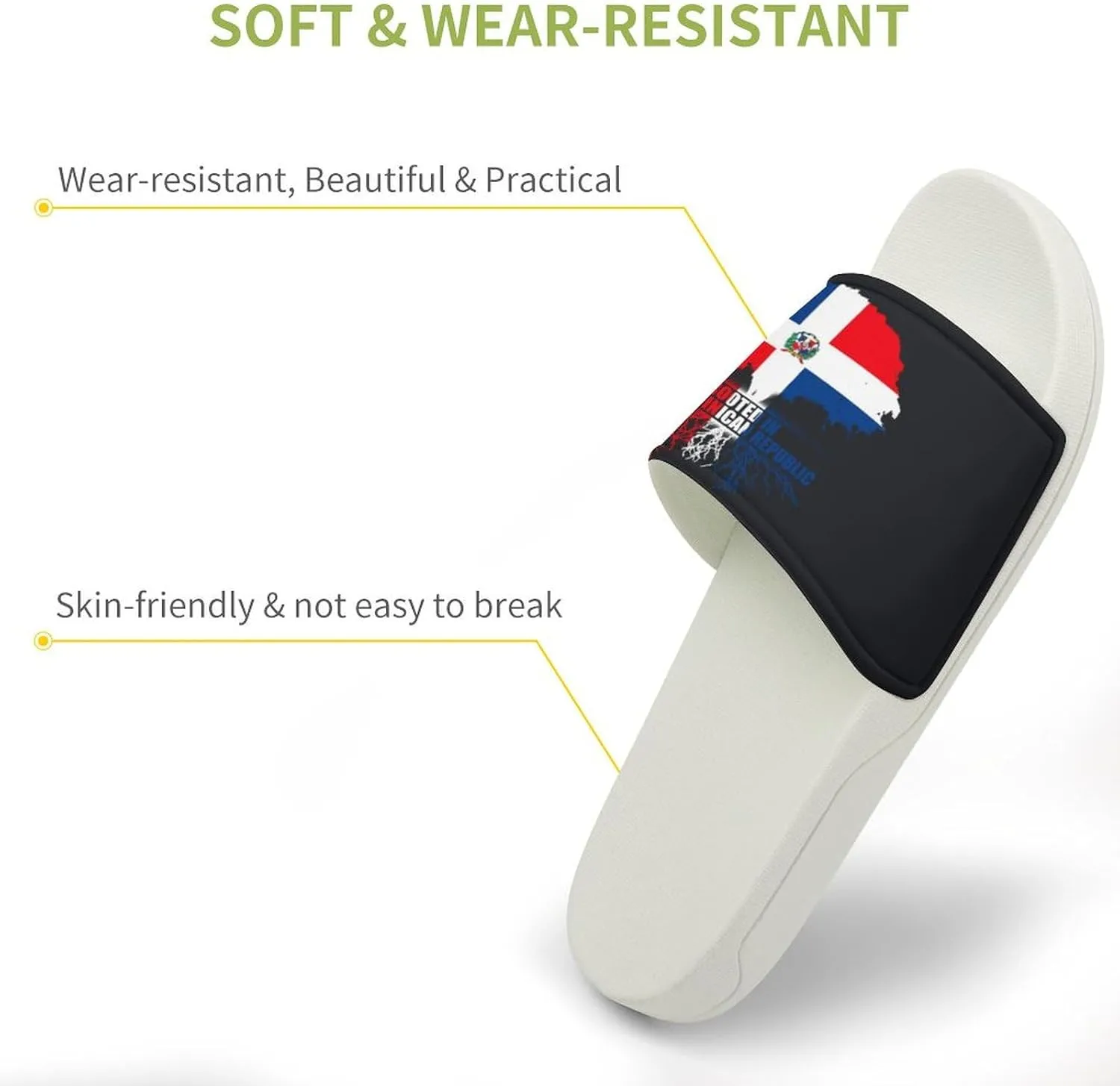 Rooted in Dominican Republic Flag Slippers Shower Slipper In-Door Slipper Quick Drying Non-Slip Bathroom Pool Woman Man PVC