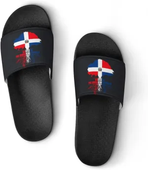 Rooted in Dominican Republic Flag Slippers Shower Slipper In-Door Slipper Quick Drying Non-Slip Bathroom Pool Woman Man PVC