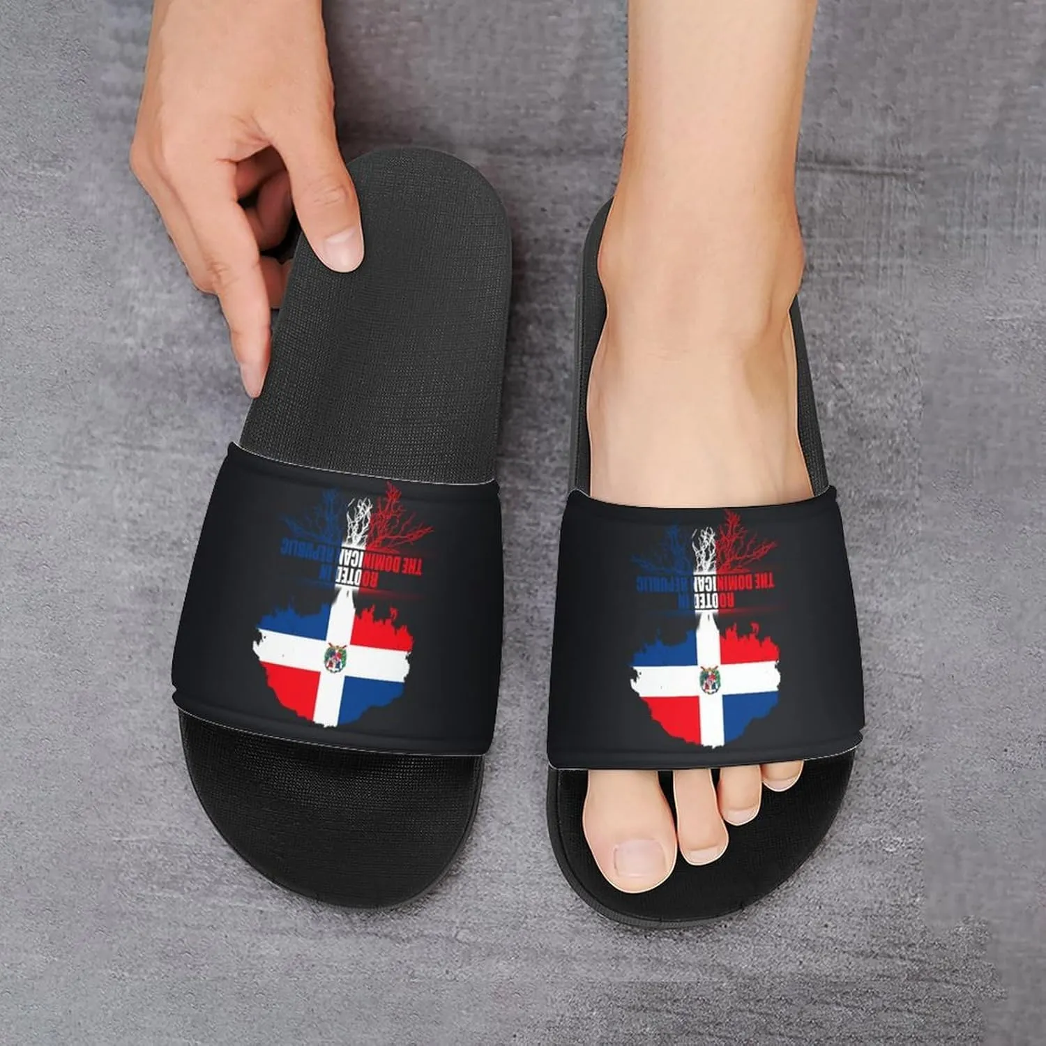 Rooted in Dominican Republic Flag Slippers Shower Slipper In-Door Slipper Quick Drying Non-Slip Bathroom Pool Woman Man PVC
