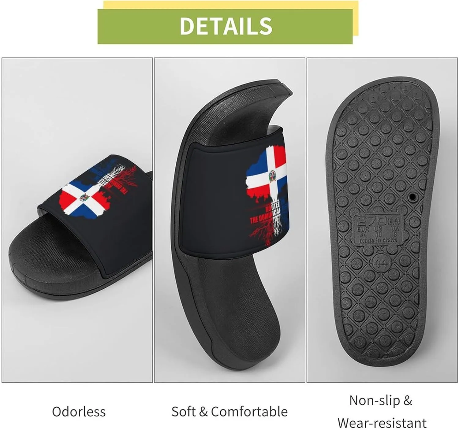 Rooted in Dominican Republic Flag Slippers Shower Slipper In-Door Slipper Quick Drying Non-Slip Bathroom Pool Woman Man PVC