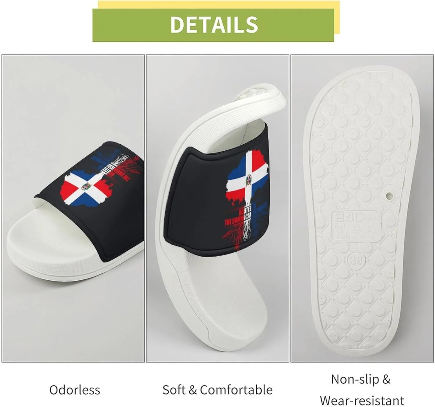Rooted in Dominican Republic Flag Slippers Shower Slipper In-Door Slipper Quick Drying Non-Slip Bathroom Pool Woman Man PVC